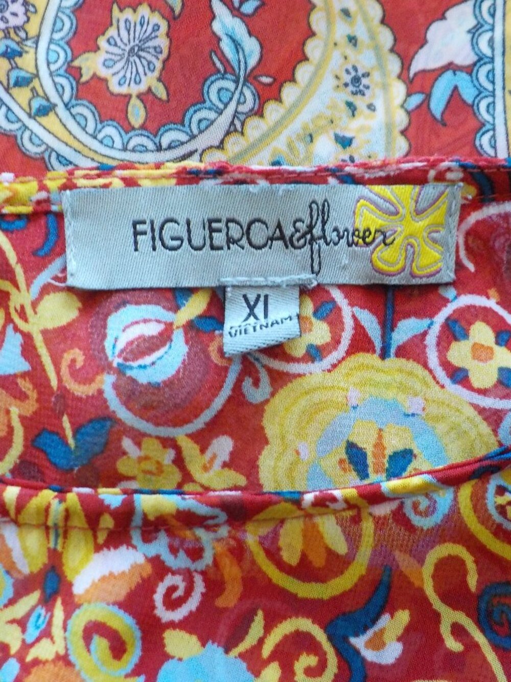 Fig Flower Blouse Tunic Coverup - X-Large - Paisley Sleeveless Sheer Boho (849) - Picture 3 of 4